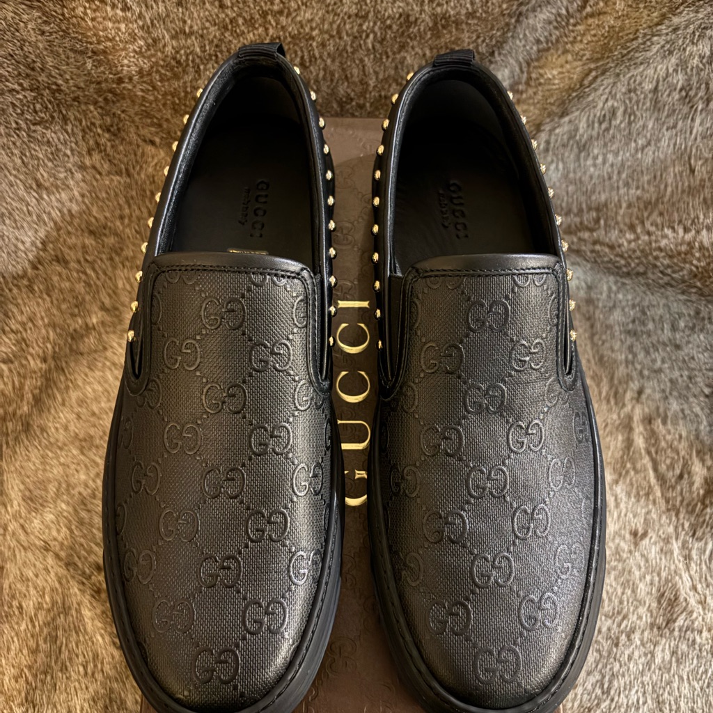 Gucci Hilary Lux Gg Black And Metal Studded Men's/Women’s Slip-Ons